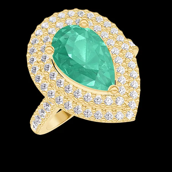 « L'Atelier » No. 1344259 - Ring Yellow gold 18 carats - Emerald Pear 1 Carats - Halo Diamond white - Setting Diamond white