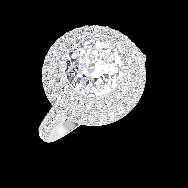 « L'Atelier » nº 1344444 - Bague Or blanc 18 carats - Diamant synthétique Rond 1 carat - Halo Diamant synthétique - Sertissage Diamant synthétique