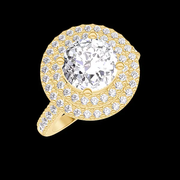« L'Atelier » nº 1344446 - Bague Or jaune 18 carats - Diamant synthétique Rond 1 carat - Halo Diamant synthétique - Sertissage Diamant synthétique