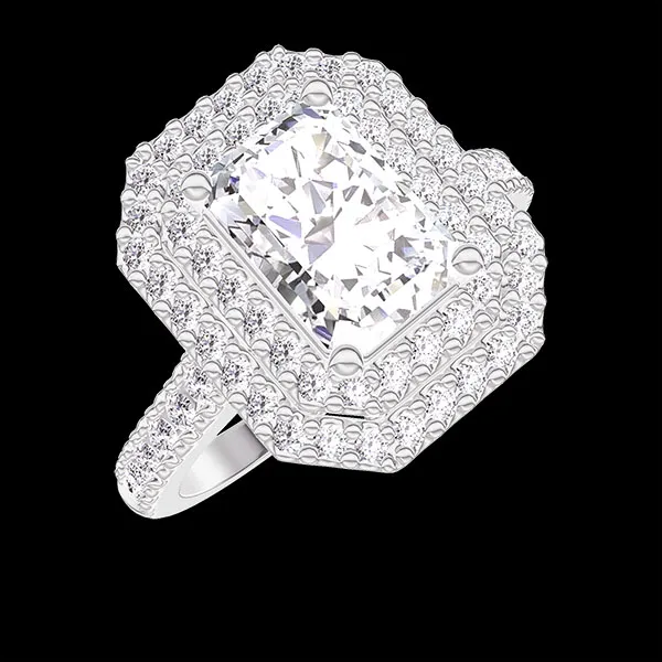 « L'Atelier » nr 1344453 - Pierścionek Białe złoto 750 - Diament laboratoryjny Prostokąt 1 karat - Korona z kamieni Diament laboratoryjny - Oprawa Diament laboratoryjny