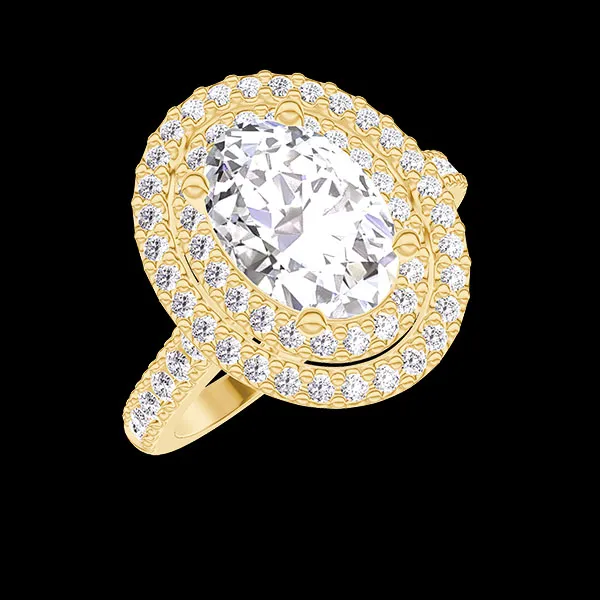« L'Atelier » n. 1344499 - Anello Oro giallo 18 carati - Diamante di laboratorio Ovale 1 Carati - Halo Diamante di laboratorio - Incastonatura Diamante di laboratorio