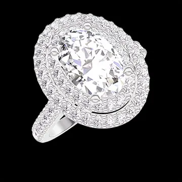 « L'Atelier » nº 1344501 - Bague Or blanc 18 carats - Diamant synthétique Ovale 1 carat - Halo Diamant synthétique - Sertissage Diamant synthétique