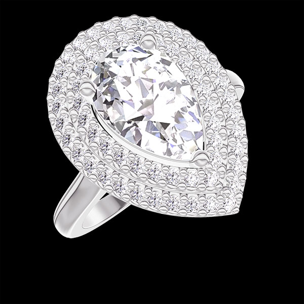 « L'Atelier » nº 1344546 - Bague Or blanc 375 ‰ (9 carats) - Diamant synthétique Poire 1 carat - Halo Diamant synthétique