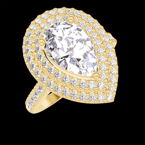 « L'Atelier » No. 1344547 - Ring Yellow gold 18ct (750) - Lab-grown diamond Pear 1 Carats - Halo Lab-grown diamond - Setting Lab-grown diamond