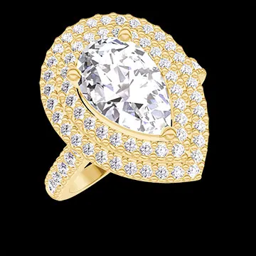 « L'Atelier » nr 1344547 - Pierścionek Żółte złoto 750 - Diament laboratoryjny Gruszka 1 karat - Korona z kamieni Diament laboratoryjny - Oprawa Diament laboratoryjny