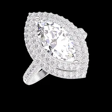 « L'Atelier » nº 1344597 - Bague Or blanc 18 carats - Diamant synthétique Marquise 1 carat - Halo Diamant synthétique - Sertissage Diamant synthétique
