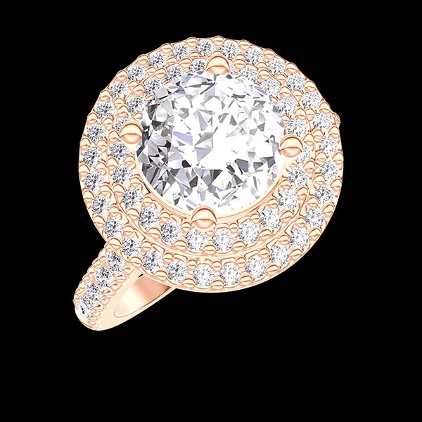 « L'Atelier » n. 1345356 - Anello Oro rosa 18 carati - Diamante Rotonda 1 Carati - Halo Diamante - Incastonatura Diamante