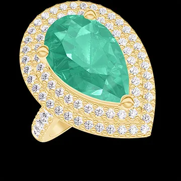 « L'Atelier » No. 1377955 - Ring Yellow gold 18 carats - Emerald Pear 2 Carats - Halo Diamond white - Setting Diamond white