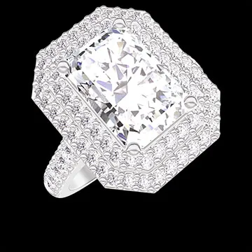« L'Atelier » No. 1378150 - Ring White gold 9 carats - Laboratory Diamond Baguette 2 Carats - Halo Laboratory Diamond - Setting Laboratory Diamond