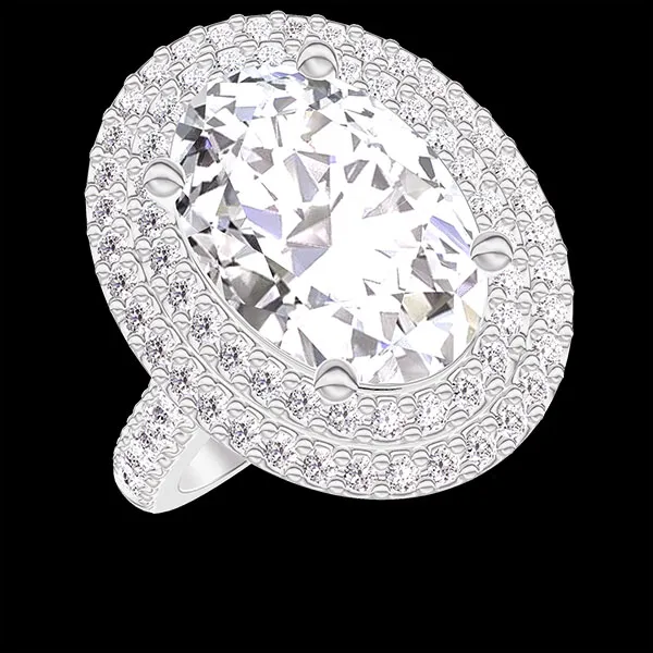 « L'Atelier » nº 1378197 - Bague Or blanc 18 carats - Diamant synthétique Ovale 2 carat - Halo Diamant synthétique - Sertissage Diamant synthétique