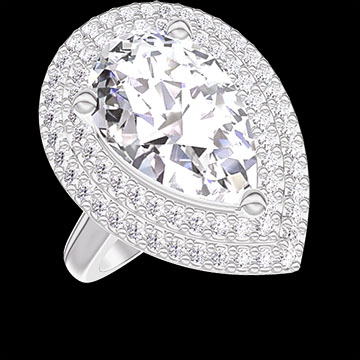 « L'Atelier » No. 1378242 - Ring White gold 9ct (375) - Lab-grown diamond Pear 2 Carats - Halo Lab-grown diamond
