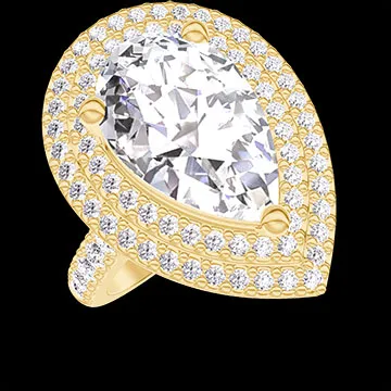 « L'Atelier » No. 1378243 - Ring Yellow gold 18 carats - Laboratory Diamond Pear 2 Carats - Halo Laboratory Diamond - Setting Laboratory Diamond