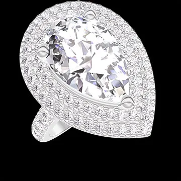 « L'Atelier » No. 1378245 - Ring White gold 18 carats - Laboratory Diamond Pear 2 Carats - Halo Laboratory Diamond - Setting Laboratory Diamond