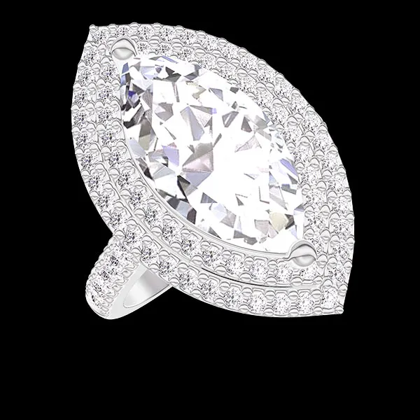 « L'Atelier » n.º 1378293 - Anillo Oro blanco 18 quilates - Diamante de laboratorio Marquesa 2 quilates - Halo Diamante de laboratorio - Engastado Diamante de laboratorio