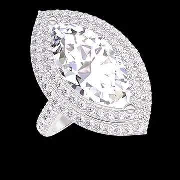 « L'Atelier » nº 1378293 - Bague Or blanc 18 carats - Diamant synthétique Marquise 2 carat - Halo Diamant synthétique - Sertissage Diamant synthétique