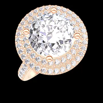 « L'Atelier » No. 1378431 - Ring Pink gold 18 carats - Laboratory Diamond round 2 Carats - Halo Laboratory Diamond - Setting Laboratory Diamond