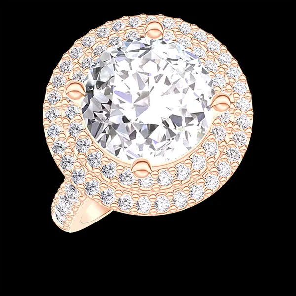« L'Atelier » n. 1379052 - Anello Oro rosa 18 carati - Diamante Rotonda 2 Carati - Halo Diamante - Incastonatura Diamante