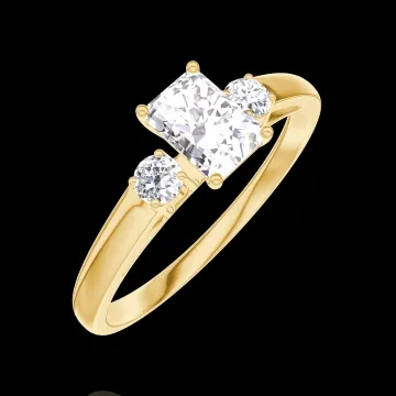 « L'Atelier » nº 160221 - Bague Or jaune 18 carats - Diamant Rectangle 0.3 carat - Pierres de côté Diamant
