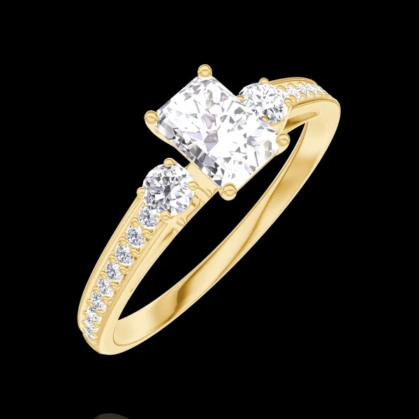 « L'Atelier » Nº180225 - Ring Geelgoud 18 karaat - Laboratorium diamant Rechthoekig 0.3 Karaat - Aanleunende edelstenen Laboratorium diamant - Setting Laboratorium diamant