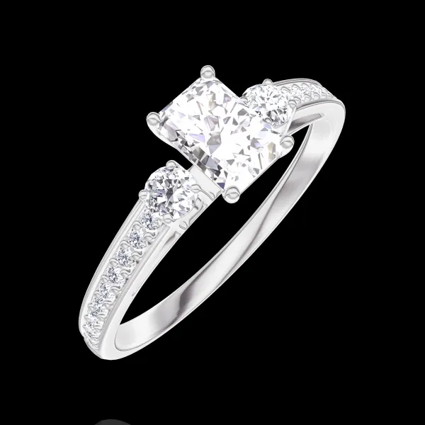 « L'Atelier » Nº160227 - Anello Oro bianco 18 carati - Diamante Rettangolo 0.3 Carati - Pietre laterali Diamante - Incastonatura Diamante