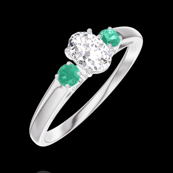 « L'Atelier » Nº180383 - Bague Or blanc 18 carats - Diamant synthétique Ovale 0.3 carat - Pierres de côté Émeraude