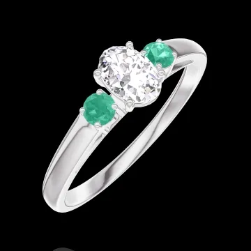 « L'Atelier » Nº180383 - Bague Or blanc 18 carats - Diamant synthétique Ovale 0.3 carat - Pierres de côté Émeraude
