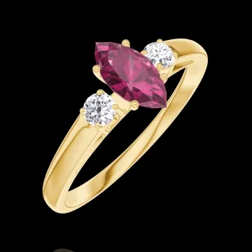 « L'Atelier » Nº1000691 - Bague Or jaune 18 carats - Rubis synthétique Marquise 0.3 carat - Pierres de côté Diamant synthétique