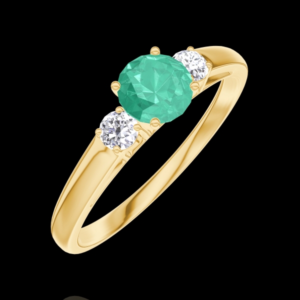 « L'Atelier » n. 1001252 - Anello Oro giallo 9 carati (375) - Smeraldo sintetico Rotonda 0.3 Carati - Pietre laterali Diamante di laboratorio