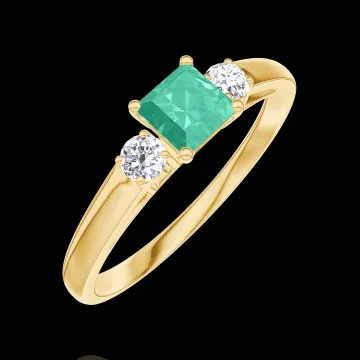« L'Atelier » Nº1001332 - Bague Or jaune 9 carats - Émeraude synthétique Princesse 0.3 carat - Pierres de côté Diamant synthétique