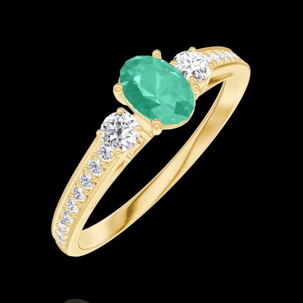 « L'Atelier » Nº1001496 - Bague Or jaune 9 carats - Émeraude synthétique Ovale 0.3 carat - Pierres de côté Diamant synthétique - Sertissage Diamant synthétique