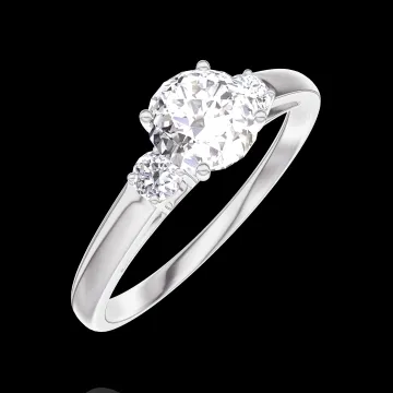 « L'Atelier » Nº182424 - Bague Or blanc 9 carats - Diamant synthétique Rond 0.5 carat - Pierres de côté Diamant synthétique