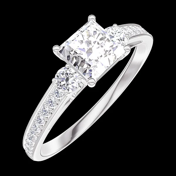 « L'Atelier » Nº182527 - Anillo Oro blanco 18 quilates - Diamante de laboratorio Princesa 0.5 quilates - Piedras laterales Diamante de laboratorio - Engastado Diamante de laboratorio