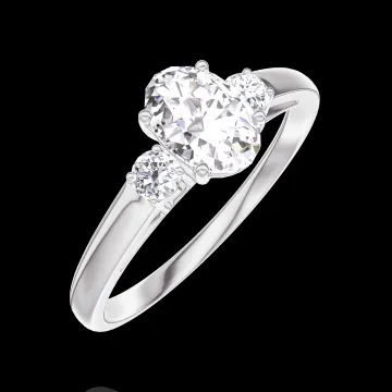 « L'Atelier » Nº182724 - Bague Or blanc 9 carats - Diamant synthétique Ovale 0.5 carat - Pierres de côté Diamant synthétique