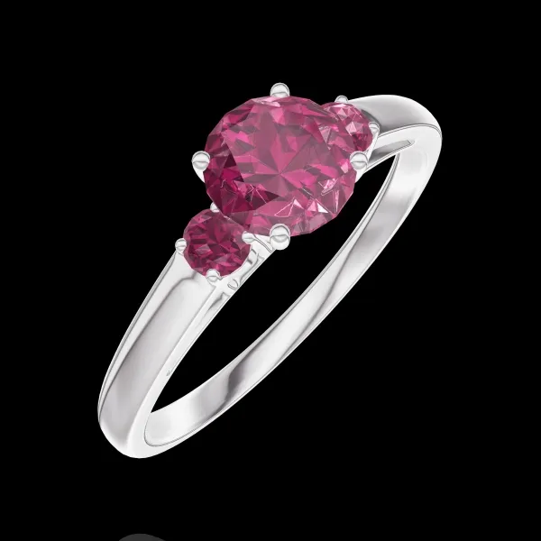 « L'Atelier » nº 163044 - Bague Or blanc 9 carats - Rubis Rond 0.5 carat - Pierres de côté Rubis