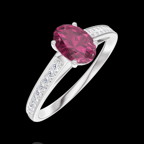 « L'Atelier » Nº1001962 - Pierścionek Białe złoto 375 - Syntetyczny rubin Owal 0.5 karat - Oprawa Diament laboratoryjny