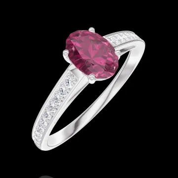 « L'Atelier » Nº1001962 - Bague Or blanc 9 carats - Rubis synthétique Ovale 0.5 carat - Sertissage Diamant synthétique