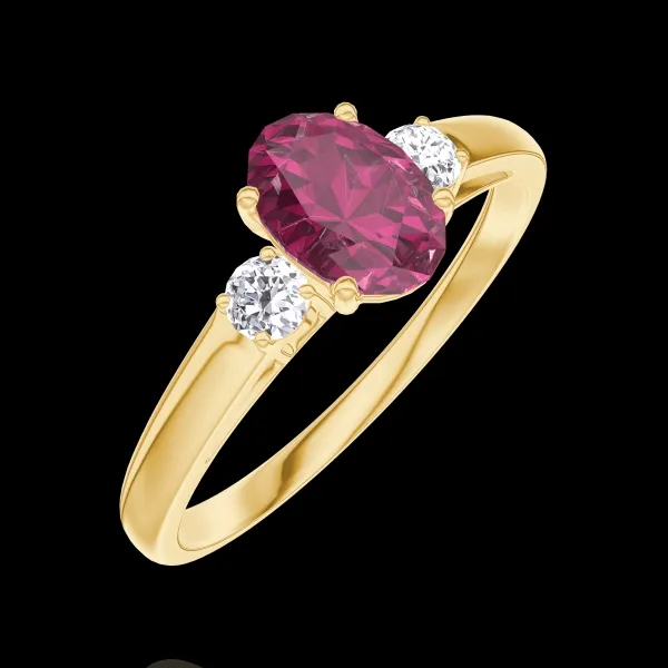 « L'Atelier » n. 163321 - Anello Oro giallo 18 carati - Rubino Ovale 0.5 Carati - Pietre laterali Diamante