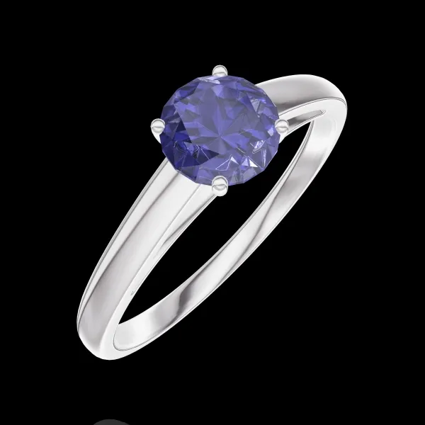 « L'Atelier » nº 163604 - Bague Or blanc 9 carats - Saphir bleu Rond 0.5 carat