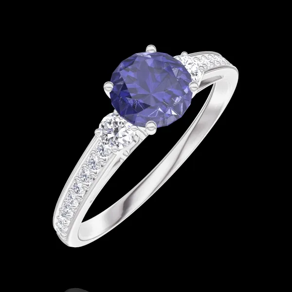 « L'Atelier » Nº1002217 - Bague Or blanc 18 carats - Saphir synthétique Rond 0.5 carat - Pierres de côté Diamant synthétique - Sertissage Diamant synthétique