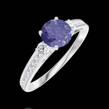 « L'Atelier » Nº1002217 - Anillo Oro blanco 18 quilates - Zafiro sintético redondo 0.5 quilates - Piedras laterales Diamante de laboratorio - Engastado Diamante de laboratorio