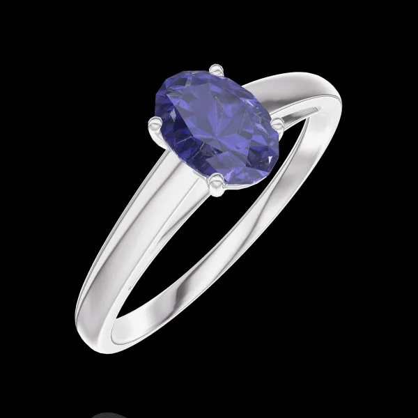 « L'Atelier » n.º 163903 - Anillo Oro blanco 18 quilates - Zafiro azul Ovalo 0.5 quilates