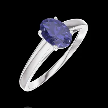 « L'Atelier » n.º 163903 - Anillo Oro blanco 18 quilates - Zafiro azul Ovalo 0.5 quilates