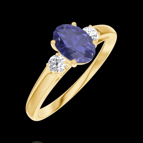 « L'Atelier » n.º 163921 - Anillo Oro amarillo 18 quilates - Zafiro azul Ovalo 0.5 quilates - Piedras laterales Diamante