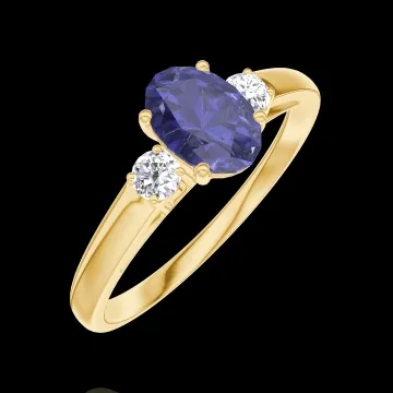 « L'Atelier » No. 163921 - Ring Yellow gold 18 carats - Blue Sapphire Oval 0.5 Carats - Ring settings Diamond white