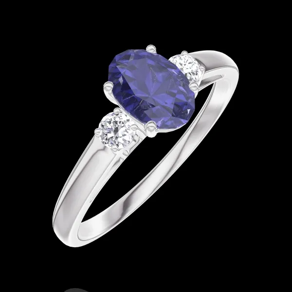 « L'Atelier » Nº1002453 - Pierścionek Białe złoto 750 - Syntetyczny szafir Owal 0.5 karat - Kamienie boczne Diament laboratoryjny