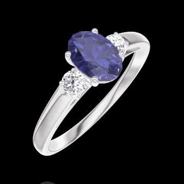 « L'Atelier » Nº1002453 - Bague Or blanc 18 carats - Saphir synthétique Ovale 0.5 carat - Pierres de côté Diamant synthétique