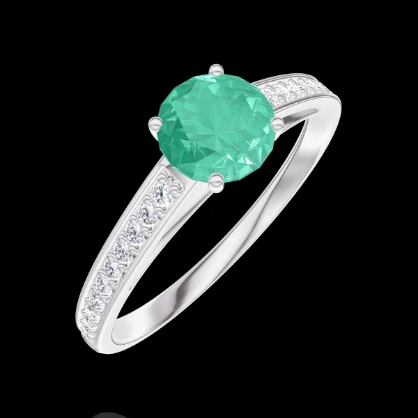 « L'Atelier » No. 164208 - Ring White gold 9 carats - Emerald round 0.5 Carats - Setting Diamond white
