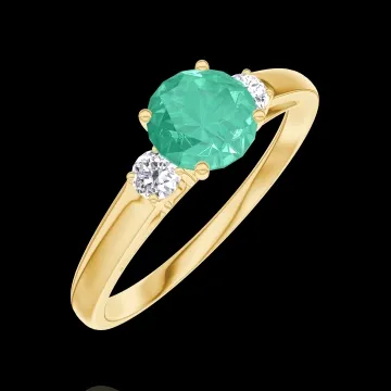 « L'Atelier » No. 164221 - Ring Yellow gold 18 carats - Emerald Round 0.5 Carats - Ring settings Diamond white
