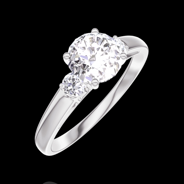 « L'Atelier » nº 184823 - Bague de fiançailles Or blanc 750 ‰ (18 carats) - Diamant synthétique Rond  0.7  carat - Pierres de côté Diamant synthétique