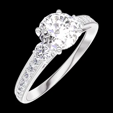 « L'Atelier » Nº164827 - Pierścionek Białe złoto 750 - Diament okrągły 0.7 karat - Kamienie boczne Diament - Oprawa Diament